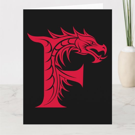 ドラゴンスタイルの文字F、ドラゴンアルファベット、モノグラム カード (正面)