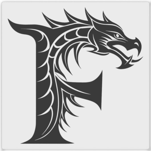 ドラゴンスタイルの文字F、ドラゴンアルファベット、モノグラム シール (正面)