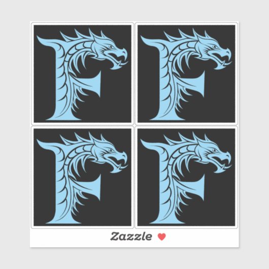 ドラゴンスタイルの文字F、ドラゴンアルファベット、モノグラム シール (シート)