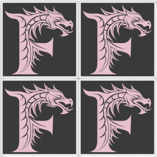 ドラゴンスタイルの文字F、ドラゴンアルファベット、モノグラム シール (正面)