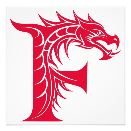 ドラゴンスタイルの文字F、ドラゴンアルファベット、モノグラム フォトプリント (正面)
