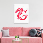ドラゴンスタイルの文字G、ドラゴンアルファベット、モノグラム キャンバスプリント (インサイチュ (リビング))