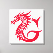 ドラゴンスタイルの文字G、ドラゴンアルファベット、モノグラム キャンバスプリント (正面)