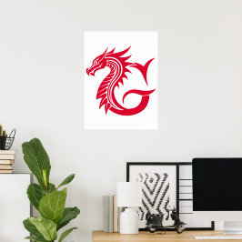 ドラゴンスタイルの文字G、ドラゴンアルファベット、モノグラム ポスター