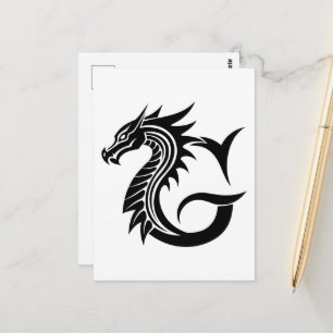 ドラゴンスタイルの文字G、ドラゴンアルファベット、モノグラム ポストカード