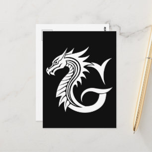 ドラゴンスタイルの文字G、ドラゴンアルファベット、モノグラム ポストカード