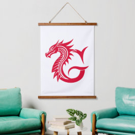 ドラゴンスタイルの文字G、ドラゴンアルファベット、モノグラム 吊り下げ型タペストリー