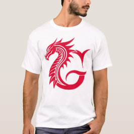 ドラゴンスタイルの文字G、ドラゴンアルファベット、モノグラム Tシャツ