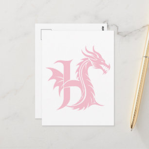 ドラゴンスタイルの文字H、ドラゴンアルファベット、モノグラム ポストカード