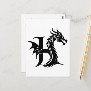 ドラゴンスタイルの文字H、ドラゴンアルファベット、モノグラム ポストカード