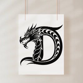 ドラゴンスタイルのD、ドラゴンアルファベット、モノグラム ポスター