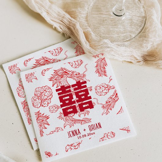 ドラゴンスタイルダブルハピネスシンボルホワイトスタイル スタンダードカクテルナプキン