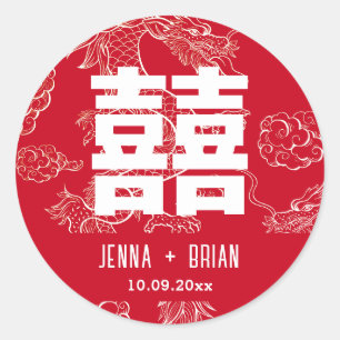 ドラゴンスタイルダブルハピネスシンボルレッド ラウンドシール