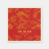 ドラゴンスタイルダブルハピネス金ゴールドと赤 スタンダードカクテルナプキン (正面)