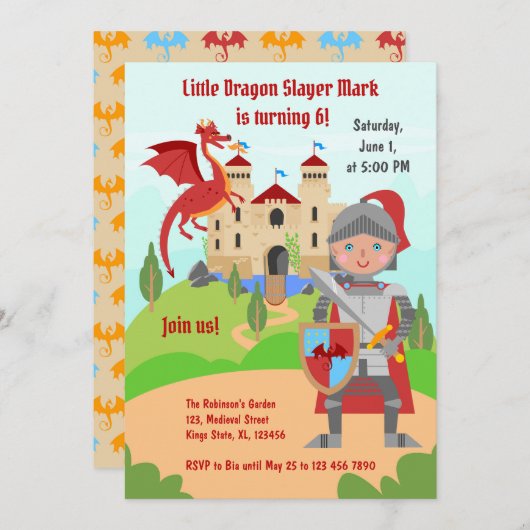 ドラゴンスレイヤナイトボーイバースデーパーティー 招待状 (正面/裏面)