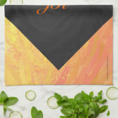 ドラゴンズアイオレンジとブラックモノグラム キッチンタオル (折り畳み)