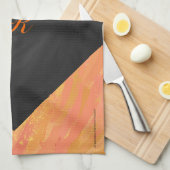 ドラゴンズアイオレンジとブラックモノグラム キッチンタオル (四つ折り)