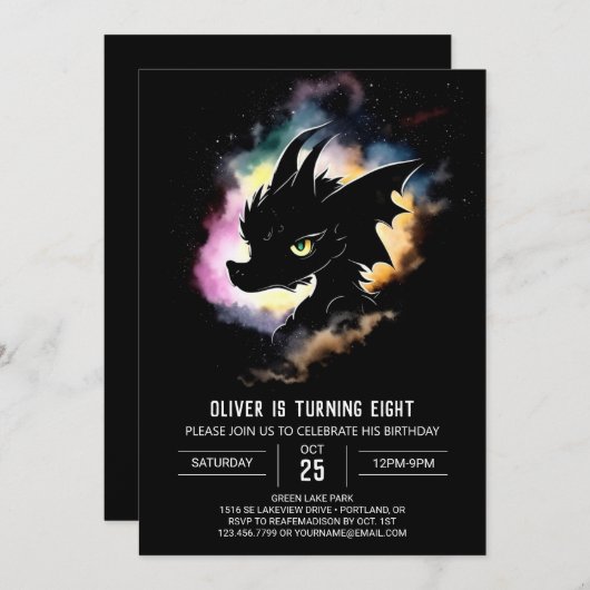 ドラゴンズウォーターカラードリーミー誕生日 招待状 (正面/裏面)