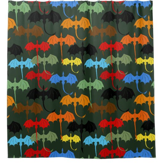 ドラゴンズグリーン飛行ファンタジー シャワーカーテン (正面)