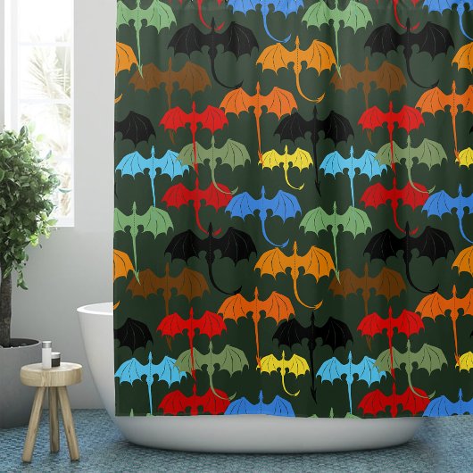 ドラゴンズグリーン飛行ファンタジー シャワーカーテン