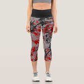 ドラゴンズグンギー抽象芸術アートレッドブラックグレー カプリレギンス (正面)