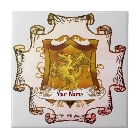 ドラゴンズシールド家紋名字タイル タイル (正面)