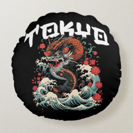 ドラゴンズダンス日本のレトロシースケープ ラウンドクッション