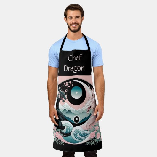 ドラゴンズフローラマウンテンピンクセージティール（緑がかった色） エプロン (着用した状態)