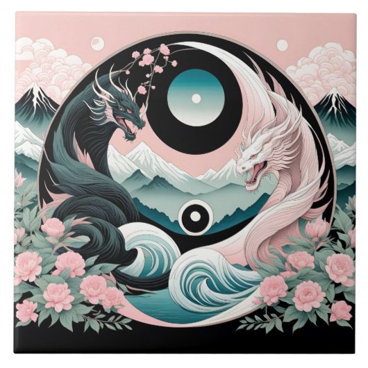 ドラゴンズフローラマウンテンピンクセージティール(緑がかった色) タイル (正面)