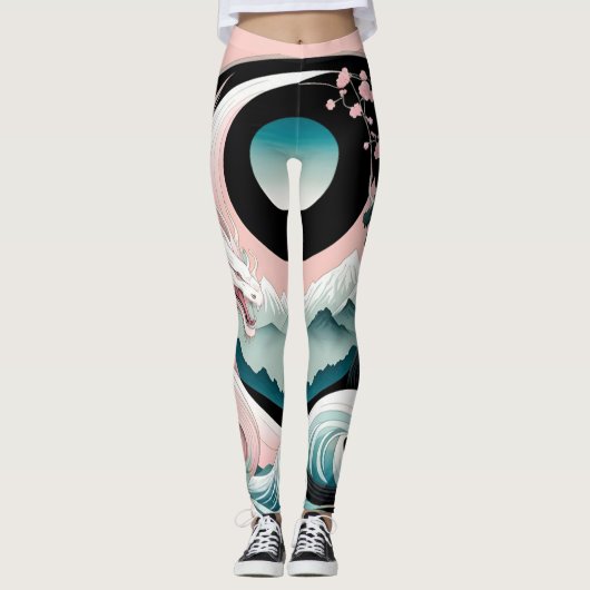 ドラゴンズフローラマウンテンピンクセージティール(緑がかった色) レギンス (正面)