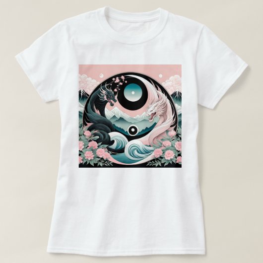 ドラゴンズフローラマウンテンピンクセージティール（緑がかった色） Tシャツ (デザイン正面)