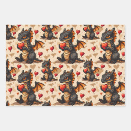 ドラゴンズ保持ハートバレンタインデー ラッピングペーパーシート