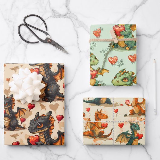 ドラゴンズ保持ハートバレンタインデー ラッピングペーパーシート (正面)