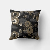 ドラゴンズ日本のパターン黒と金ゴールド クッション (裏面)