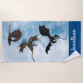 ドラゴンズ飛んでいるワイバーンファンタジーパーソナライズされた ビーチタオル (正面)