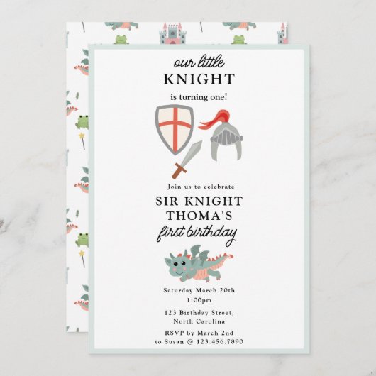 ドラゴンズ騎士童話中世キャッスル誕生日 招待状 (正面/裏面)