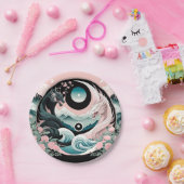 ドラゴンズ フローラル マウンテン ピンク セージ ティール ペーパープレート (パーティー)