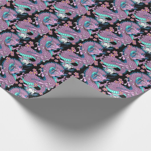 ドラゴンタトゥーのアートを紫と青で ラッピングペーパー (角)