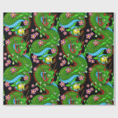 ドラゴンタトゥーアートと緑の赤とさくらんぼの花 ラッピングペーパー (フラット)