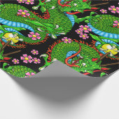 ドラゴンタトゥーアートと緑の赤とさくらんぼの花 ラッピングペーパー (角)