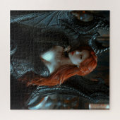 ドラゴンチェアの美しいゴシック様式の女性 ジグソーパズル (横)