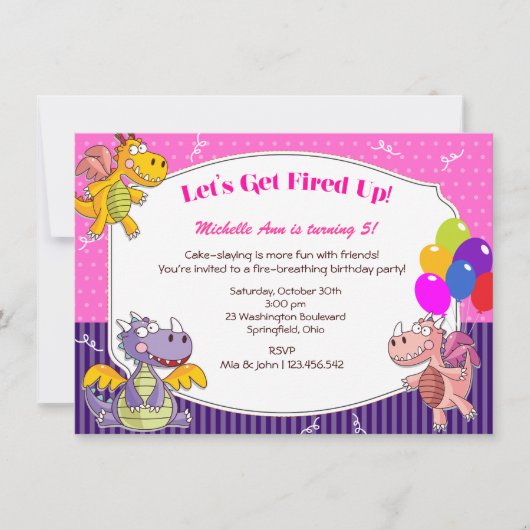 ドラゴンテーマフォーガールズ誕生日 招待状 (正面)