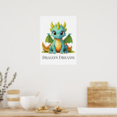 ドラゴンドリームズグリーンブルーベビードラゴン子供部屋 ポスター (キッチン)