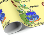 ドラゴンハッピーバースデー少年のパーソナライズされた名前ギフト ラッピングペーパー (ロールコーナー)