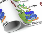 ドラゴンハッピーバースデー少年のパーソナライズ・ギフト ラッピングペーパー (ロールコーナー)