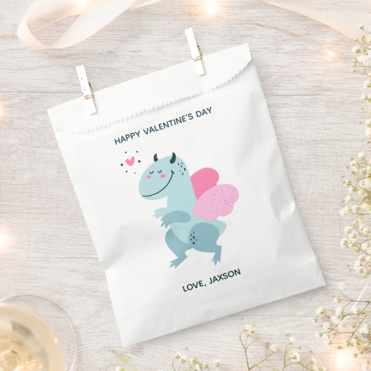 ドラゴンハートかわいいパーソナライズされたバレンタイン フェイバーバッグ (クリップ留めされた状態)