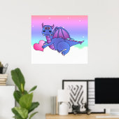 ドラゴンハート – 可愛いブルー&パープルドラゴンポスター ポスター (ホームオフィス)