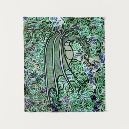 ドラゴンバラグリーン自然ドラゴン抽象芸術バラ タペストリー (正面)