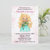 ドラゴンバースデーパーティーが開催される可愛いブロンドプリンセス 招待状 (スタンド正面)