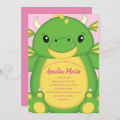 ドラゴンバースデーパーティーピンク 招待状 (正面/裏面)